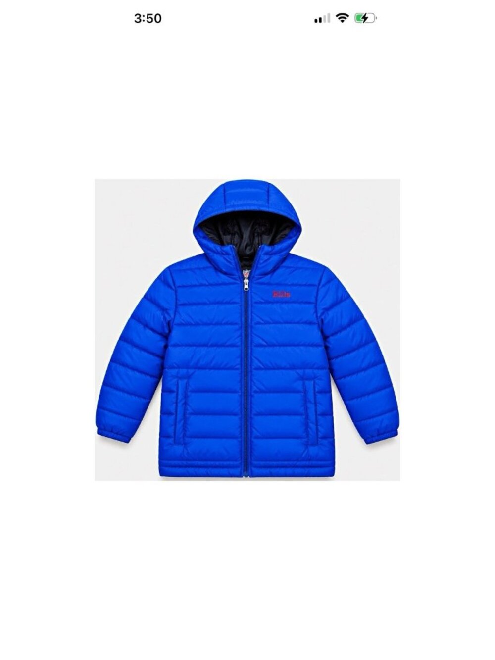 New Tags NFL Team Apparel Buffalo Bills Boys Youth Hooded Puffer Jacket Blue L